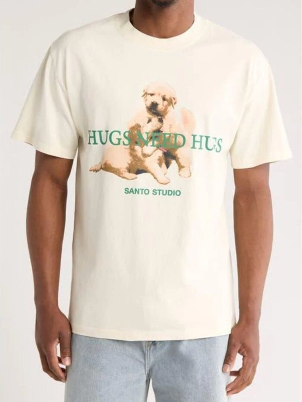 Santo Studio "Thugs Need Hugs" Cream Graphic T-Shirt Size Large